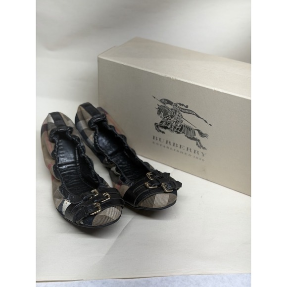Burberry Shoes - Burberry Falcony House Check Ballerina Flats Black Leather EU 39 UK 6 w/ Box